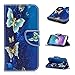 Produktbild Hülle für Samsung Galaxy J3 2016 / J3 2015, Hancda Lederhülle Tasche Etui Flip Cover Hülle mit Kartenfach Standfunktion Muster Bunt Stoßfest Leder Handytasche Case Rundumschutz Magnet Wallet Schutzhülle für Samsung Galaxy J3 2016 / J3 2015 [Nicht für J3 2017] - Gold Blau Schmetterling