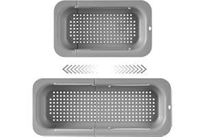 Techextra Colino Lavello Cucina Estensibile (34-47cm),Cestello lavandino, Salvaspazio, Scolapiatti Filtrante, Scola Pasta Cotta, Lava Verdure, Frutta