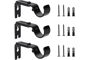 QH-SHOP Staffa Regolabile da Parete per Tenda Rod, 3Pcs Staffa per Binario di Tende in Metallo con Viti, Fissaggio per Asta da Tenda Casa Ufficio et Camera da Letto, Nero
