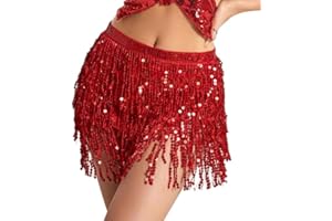 hxaiyouu Belly Dance Dancer Costume Sequin Tassel Fringe Hip Scarf Belt Waist Wrap Skirt