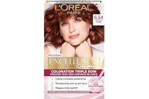 L’ORÉAL PARIS - Coloration Cheveux Permanente Triple Soin - Couvre 100% des Cheveux Blancs - Excellence Crème - Nuance : Acajou Cuivré (6.54)