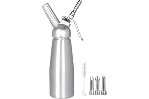 PREOENOW Whipped Cream Dispenser, Aluminium Cream Whipper with 3 Decorating Nozzles 500ML Cream Charger Dispenser for Cake Cheese Dessert