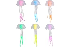 WOLMIK Lot de 6 Méduses Artificielles Flottantes pour Aquarium - Méduses Fluorescentes Artificielles en Silicone pour Divers Aquariums - Rose, Vert, Bleu, Violet, Orange, Jaune