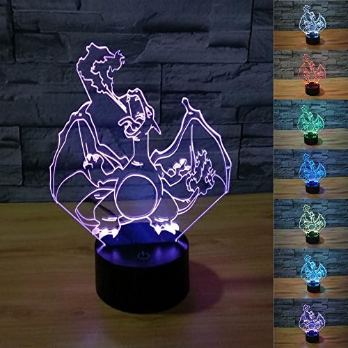 Ruumika Go 3D illusion Charizard Night Light Switch 7 Color LED Desk Lamp