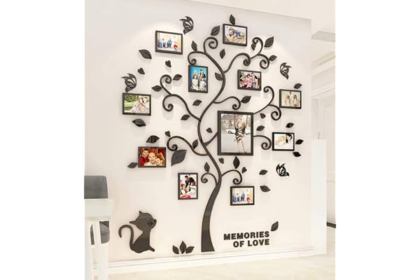Stickers Muraux Arbre Cadre de Photo 3D DIY Mural Autocollants Arts Décoration de la Maison pour Chambre, Salon, Salle, Cadeau (Noir,M)