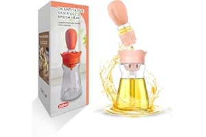 BENTFINE Flacon Distributeur d'huile avec brosse en Silicone, 2 en 1 200 ml Distributeur Bouteille d'huile d'olive Pinceau en Silicone pour Cuisine, Friture, Sauce, Barbecue, Crêpes (Crème Blanche)