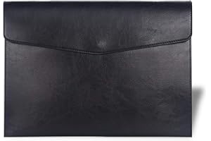 RISEPLUS Porte Documents A4 en Cuir PU Étanche avec Bouton Métallique ， Pochette Élégante et Résistante, Capacité 100 Feuilles, Porte-Vue Grand Format pour Bureau, Documents Administratifs et Livret de Voiture