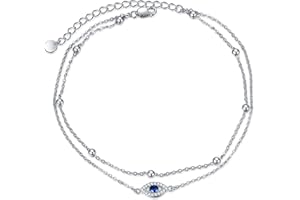 VONALA 925 Sterling Silver Daisy/Sunflower/Evil Eye/Butterfly/Cow Anklet Bracelets, Double Chain Jewellery Birthday Gifts for Women Girls