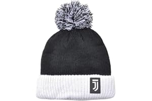 Cappello Ponpon Bicolore con Logo in Gomma Applicato, Misura Bambino 2-8 Anni.100% PC. Prodotto Ufficiale Juventus