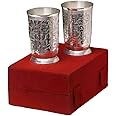 Urban Hamlet German Silver Glass Set | Silver Plated Design Water Glass Set with Box (Pack of 2) | (LXB - 11.5X7 cm)