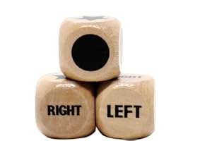 ONPERPOE Left Right Centre Dice Game, 3 Pcs 16mm 6 Sided Wooden Dices with Instructions, Easy to Store Standard Size Right Left Centre Dice Games