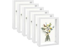XAZTR 6 Pack Shadow Box Picture Frame, 5x7 Shadow Boxes Display Cases Wood Shadow Box Set for Dried Flowers, DIY Craft, Memorabilia, Medals, Photos, Wall Tabletop Display (5 x 7 Inch, White)