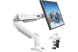 HUANUO Soporte de Monitor para Pantallas de 13 a 32 Pulgadas, Brazo con Muelle en Blanco, Ajustable para 9 kg, VESA con Abrazadera y Boquilla