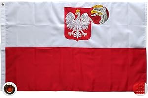 TCTOHZNG Polski Herb i Flaga 90 x 150 cm - Szyte Paski 210D Heavy Duty Flaga Poliestrowa Na Zewnątrz, Nylonowa z Mosiężnymi Przepustkami