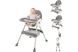 ARKYOMI Highchair, Foldable and Adjustable Baby Chair with Removable Tray and Wheels, Function Combination High Chair for Baby Toddlers