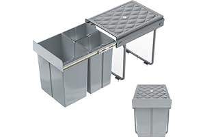 YUENFONG Einbaumülleimer 3 Fächer 2x10+20 Liter, Unterschrank Abfallsammler Mülleimer mit Teleskopschienen Ausziehbarer Mülltrennsystem Abfalleimer, 48 x 34,2 x 41,8cm