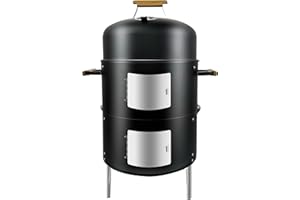 ‎JOYAGRILL Joyagrill XL(58X45X87.5cm) 3-in-1-Räuchergrill, Holzkohlegrill, Räucherfass, Räuchergrill, zweitüriger Smoker mit Deckel und mit Holzgriffen, Räucherständer, 2 Edelstahlroste