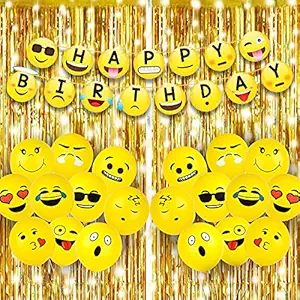 Party Propz Emoji Theme Birthday Decoration Kit Combo - 54Pcs Banner, Balloon, Foil Curtain, Led Light Set for Kids, Boys,Girls Supplies/ Smiley Birthday Items/ Kids Birthday Decoration Items