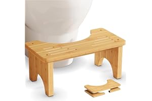TEL CHARME * Bamboo Toilet Stool 7.8 Inch Foldable | Non-Slip Bathroom Step Stool for Adults, Kids & Seniors | Squatting Potty Stool for Constipation Relief | Portable, Easy Clean & Space Saving Design (Wood)
