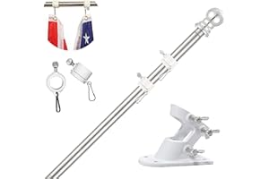 TALITARE Kit de Mât de Drapeau en Aluminium Argent 180cm, avec Support Mât de Drapeau en Acier Inoxydable à Fixe au Mur avec Anneaux Rotatifs/Base Blanche