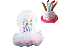 WIZ BBQT Dog Birthday Princess Tutu Dress for Small Dogs Girl + Adjustable Puppy Cat Birthday Party hat Cake Shaped (D)