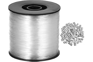 VILLCASE 200 m di filo di nylon trasparente, antistrappo, con 60 passanti per crimpatura in alluminio, 0,8 mm, corda trasparente da appendere, per fai da te, pesca, artigianato, gioielli, da appendere