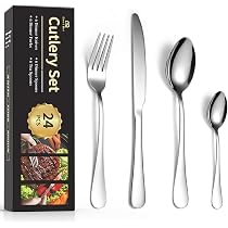 Set da 24 pezzi Black Silverware con coltelli da bistecca, set piatto nero per 4, set per tableware in acciaio inox, finitura a specchio per il ristorante domestico