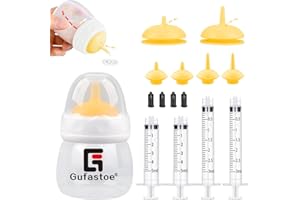 Gufastoe Flacone da allevamento per animali domestici, gattini e cuccioli, per kit di allattamento, con nipplo e siringhe per tutte le razze di cuccioli, gattini e altri animali, 15 pezzi, giallo