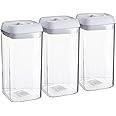 Argon Table Food Storage Containers with Airtight Flip Lock Lids - 1200ml - White - 3 Pack - Plastic Kitchen Storage Tupperware Pantry Food Organiser for Cereal, Oats, Sugar, Coffee, Biscuits, Tea