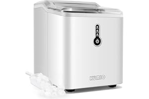 KUMIO Machine à Glaçons avec Réservoir de 1.5L, 12kg en 24h, 9 Glaçons épais Prêts en 6-9 Minutes, Machine a Glacons pour la Maison, le Bureau et les Fêtes, Pelle à Glace et Panier, Blanc