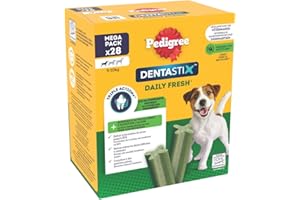 PEDIGREE DENTASTIX Fresh Sticks Dentaires pour Petit Chien 5-10kg - 112 Bâtonnets (Lot de 4 Boîtes de 28 Friandises) - Hygiène Bucco-Dentaire, Scientifiquement Prouvé, Haleine Fraîche au Quotidien