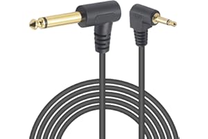 Duttek 6.35mm 1/4 inch mono male to 3.5mm 1/8 inch TS mono male audio cable,90 Degree Right Angle Adapter stereo audio cable for Earphone Electric Bass Guitar Keyboard Pro Audio,1.8M