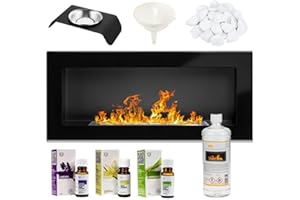 AXPPIN GMT - Bioethanol Eco Smokeless Fireplace Black 90x40cm - Indoor Decorative Wall mounted or recessed Fire Heater Chimney - Modern Frame Design - Easy to Mount with Bio Liquid Fuel & Stones & Aroma Oils