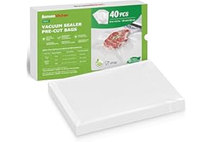 Bonsenkitchen Sacchetti Sottovuoto Alimenti 40 Buste 20x30cm per Macchine Sottovuoto, Sacchetti Sottovuoto Goffrati per La Conservazione Degli Alimenti e La Cottura Sottovuoto, Senza BPA, VB32