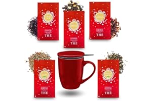 PRO DISTRI Tisanière rouge + 5x20g de Thés et Infusions de Noël assortis | Cadeau Original pour Noël COMPTOIR FRANÇAIS DU THÉ