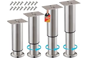 ‎STAHLIA Stahlia Möbelfüße verstellbar Tischbeine Metall Edelstahl Optik 120-190mm (4er Set) Ø38mm Bettfüße Füße für Möbel Sofa Füße Möbelerhöhung Schrankfüsse Möbelbeine