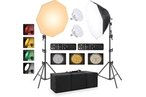 FOCCALLI 2-pak Softbox Continuous Lighting Kit do aparatu, fotografii, fotografii, studia fotograficznego, oświetlenia studyjnego, 28" x 28", z funkcją ściemniania, super jasną żarówką, nylonowym kolorem,