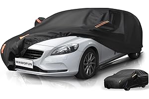 WAWOFUN Car Cover Waterproof Breathable,10 Layers Black Outdoor Indoor Full Car Covers with Cotton, Rain Snow UV Dust All Weather Protection Automobiles (Fit Hatchback Length up to 450cm)
