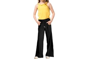 riou Pantaloni Tuta Ragazze Oversize Gamba Larga Pantaloni Larghi Cotone Bambino Baggy Tinta Unita Elastico Pantalone Sportivi a Vita Alta Gamba Dritta Sweatpants Casual Joggers con Coulisse e Tasca
