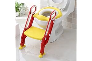 Greensen Toilettensitz Kinder mit Treppe Toilettenaufsatz Toilettentrainer Kinder Toilettensitz Faltbar Töpfchen Verstellbarer Trainingssitz mit PU Kissen und Griffen Töpfchen für Kinder