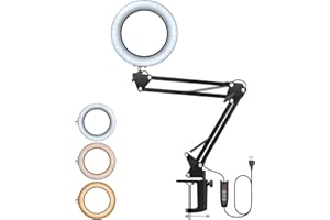 YGiTK 8X Lampara con Lupa LED con 3 Modos de Color, 800 Lúmenes,72 Leds 10 Niveles de Intensidad Lámpara de Aumento con Brazo
