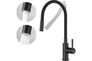 CECIPA Robinet Cuisine Noir Flexible Avec 2 Types de Jets, Mitigeur Rabattable, Eau Chaude et Froide, Pivotant à 360°
