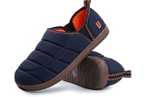 LongBay Men's Memory Foam Slippers with Warm Coral-Fleece Lining Non-Slip Indoor Outdoor House Shoes