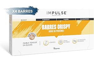 4 Barres Protéinées Crispy Chocolat Coco - 11g Protéines, Riche en Fibres, Faible en Sucres - Prise de Masse, Énergie et Plaisir - Snack Protéiné - Encas Sain - Texture crunchy - IMPULSE NUTRITION