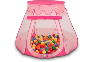 Selonis Tenda 105X90cm/100 Palline Castello Con Palline Colorate Per Bambini, Rosa:Giallo/Verde/Blu/Rosso/Arancione