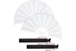 Satiskid 2 Stück Handheld Faltventilator Fächer, Tuch Stoff Fan, Schwarz Chinesische Handfächer, Chinese Handheld Tai Ji Fan, Performance Line Dance Chinese Kung Fu Tai Chi Dekorationen (Weiß)