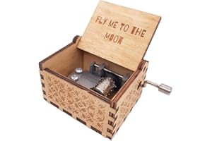 Youtang Gifts for Her Him, Fly Me to The Moon Wood Music Box, Antique Engraved Wooden Musical Boxes Gifts for Lover on Valentine's Day, Father's Day,Mother's Day,Christmas,New Year(Handcrank)