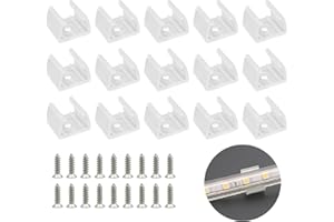 GREACESRIO 50 Pièces Fixation Ruban LED, LED Néon Montage Clips Support Montage, Inclure Vis pour 12mm à 14mm Silicone LED Néon Bande Lumineuse, Translucide, Blanc