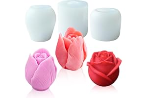 JDH SILICONE Moule bougie silicone forme de Tulipe 3D Rose Moule Silicone Fleur Lot de 3 pour la fabrication de bougies, la décoration de gâteaux fondants Savons,Décoration Maison