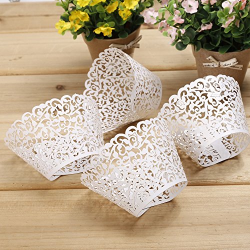 LEADSTAR 50 Stück Cupcake Wrappers Kuchen Muffin Pappbecher Förmchen Lasergeschnitten Baken Cup für Hochzeit Geburtstag Party - 6